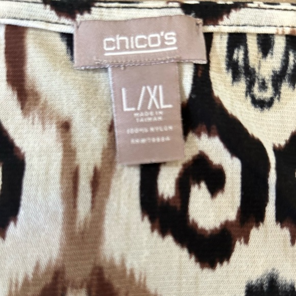 Chico’s caftan blouse top in tan, black, & brown Sx- L/XL. R4 - Picture 7 of 8